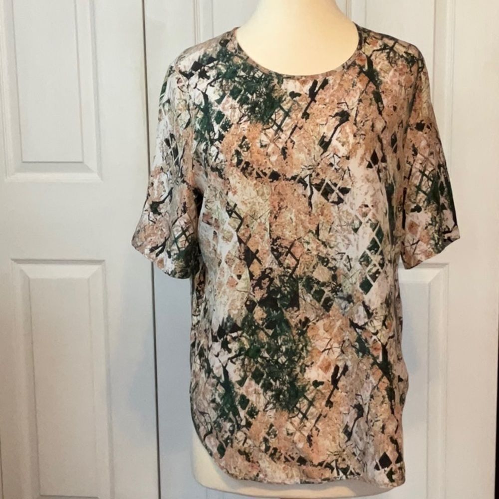 Margaret O’Leary Silk‎ Short Sleeve Blouse Top Shirt Hi Low Small Medium